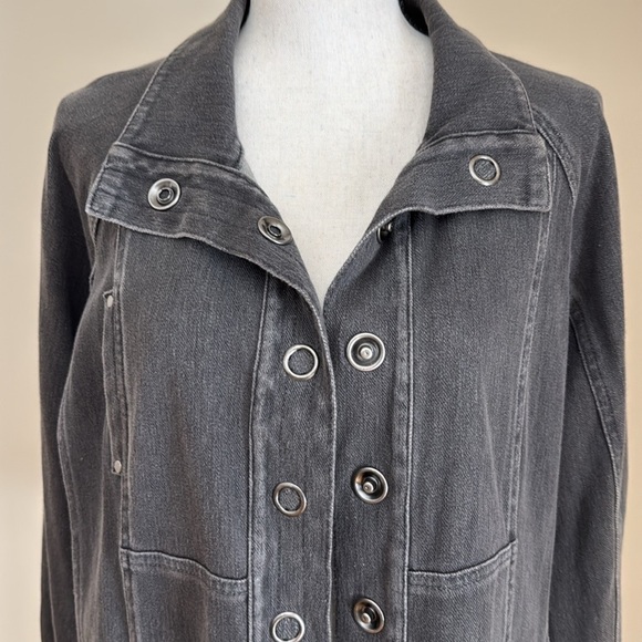 Coldwater Creek Knit Denim Jean Jacket Grey Soft Stretch Snap Petite Large PL - Picture 2 of 9